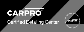 A black and white logo for carpro certified detailing center