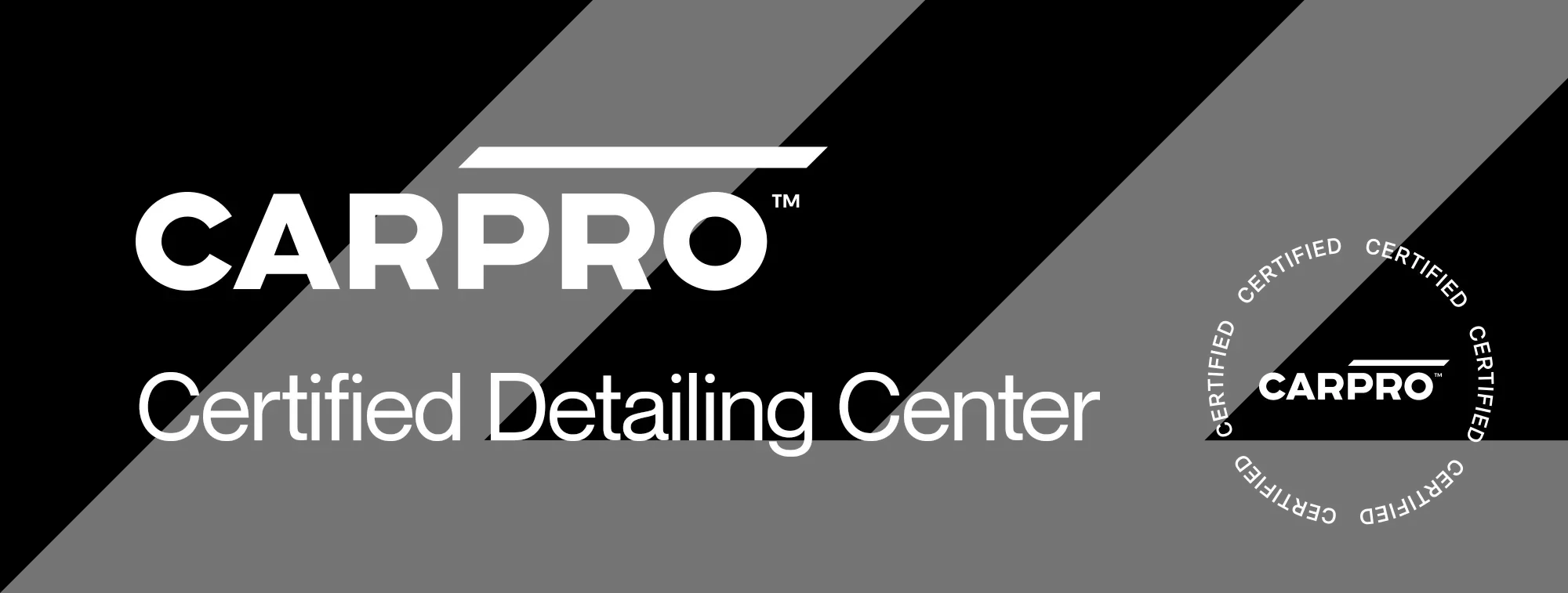 A black and white logo for carpro certified detailing center