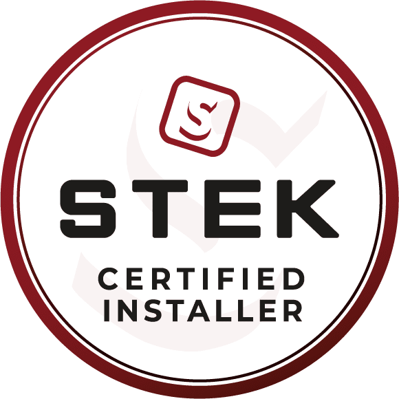 STEK Certified Installer badge: red and white circle with