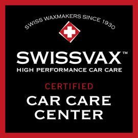 A logo for swissvax high performance car care certified car care center