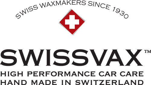 The logo for swissvax is a high performance car care product made in switzerland.