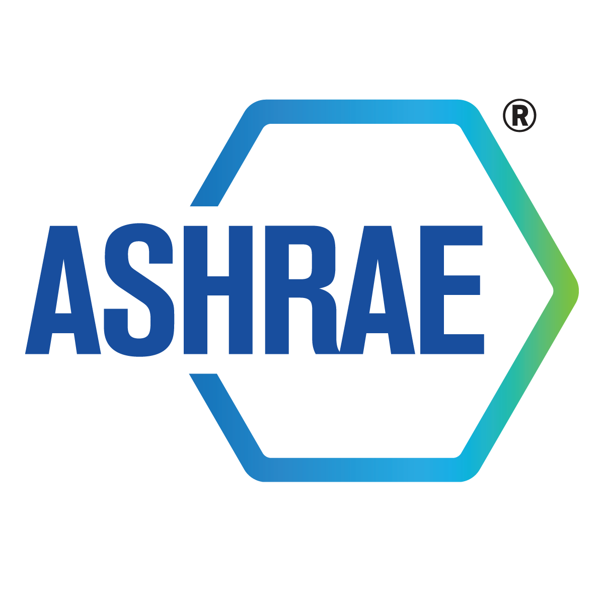 The logo for ashrae is a blue and green hexagon.