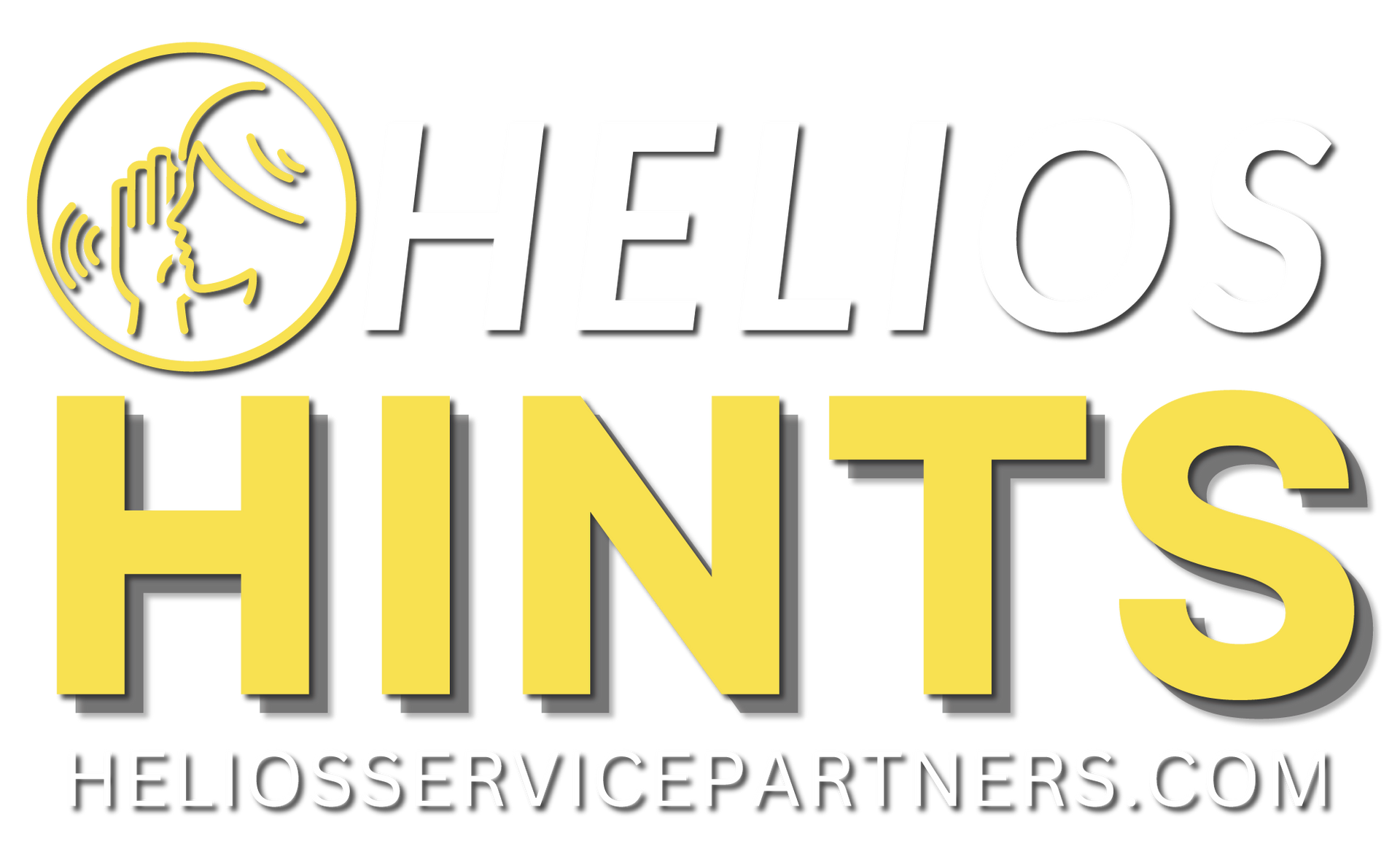 A logo for helios hints with a picture of a hand
