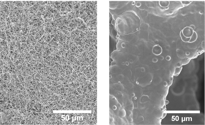 A black and white image of a surface with 50 μm written on it