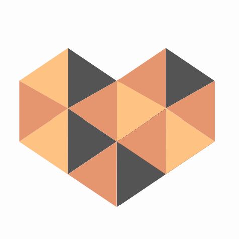 A heart made of triangles on a white background.