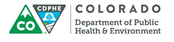 Colorado Department of Public Health & Environment logo with a green mountain and