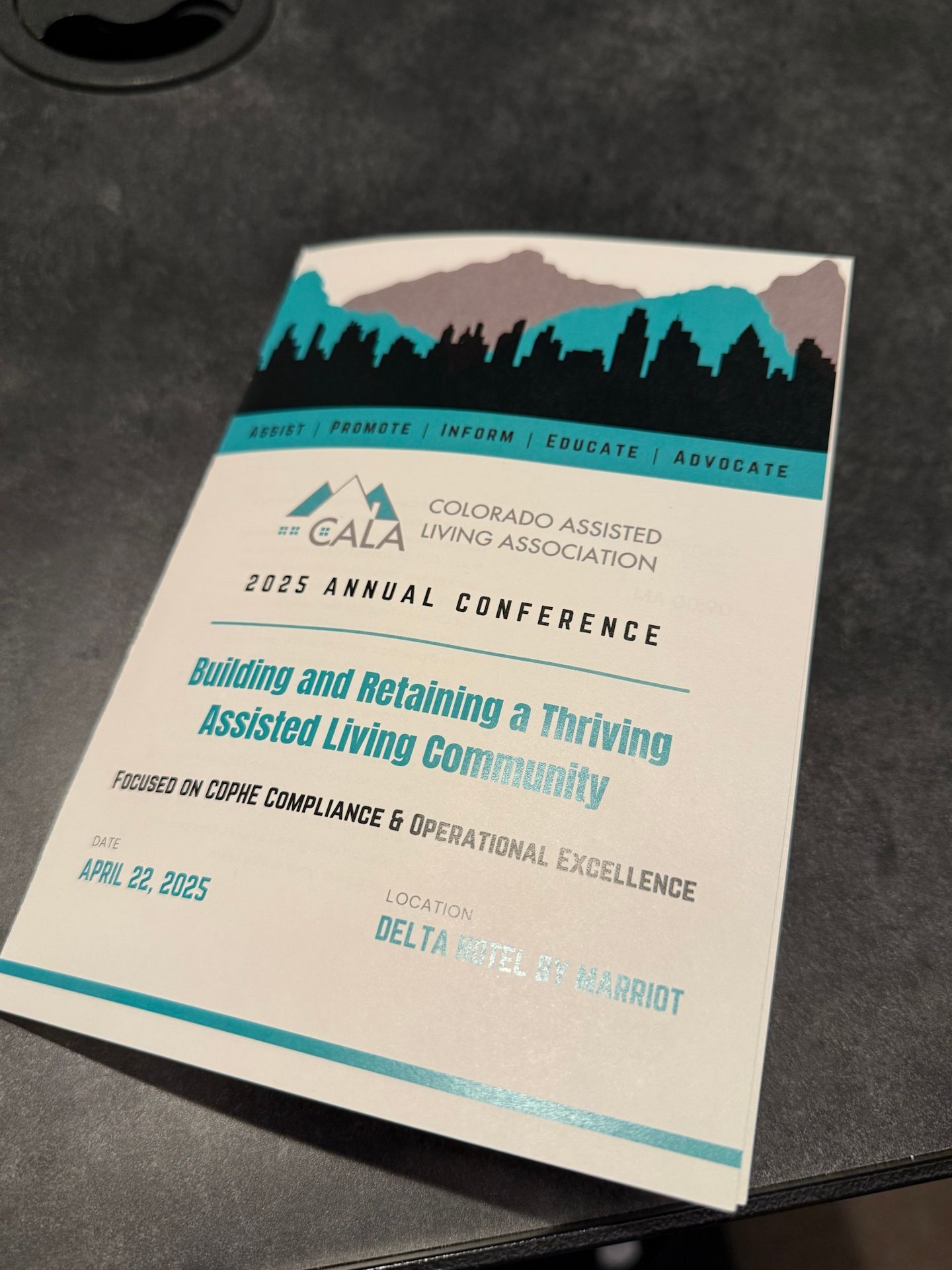 Brochure for the 2025 CALA Annual Conference: Building and Retaining a Thriving Assisted Living Community.