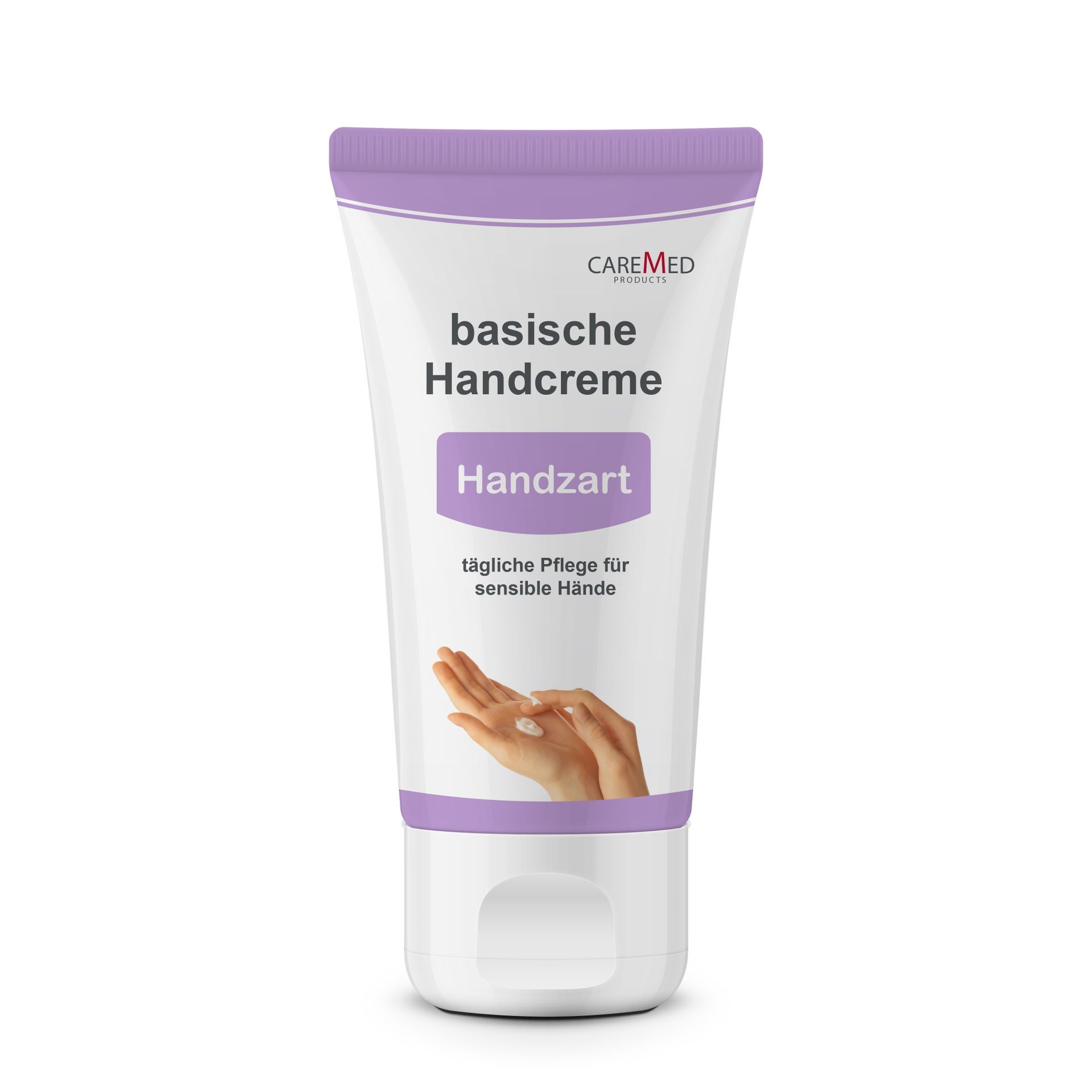 Eine Tube Handcreme mit einer Hand darauf.