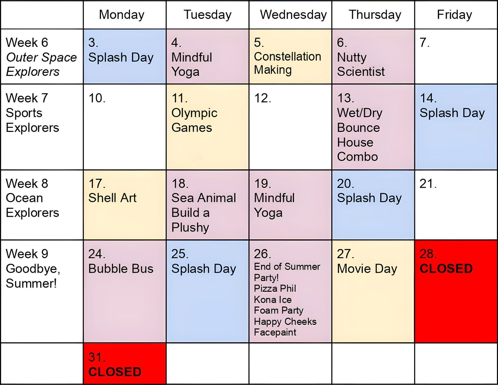 August 2026 Camp Calendar August 2026 Camp Calendar