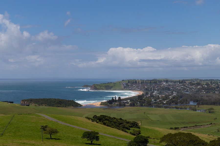 A View of A Beach from A Hill Overlooking the Ocean — Burnett Trees in Gerringong, NSW