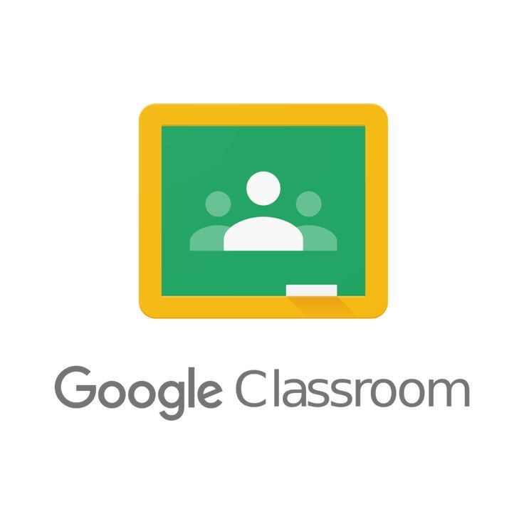 Logotipo do Google Classroom: quadro verde com ícones de alunos, moldura amarela.