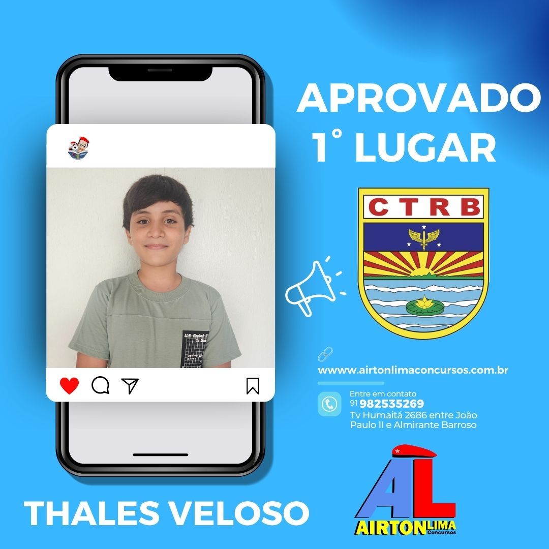 Um jovem, Thales Veloso, é anunciado como vencedor do 1º lugar. Logotipo da CTB. Fundo azul.