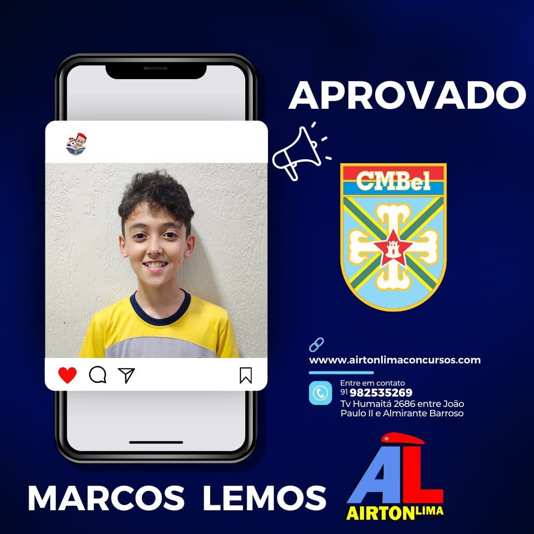 O jovem Marcos Lemos, aprovado no CMBel, sorri. O texto diz 