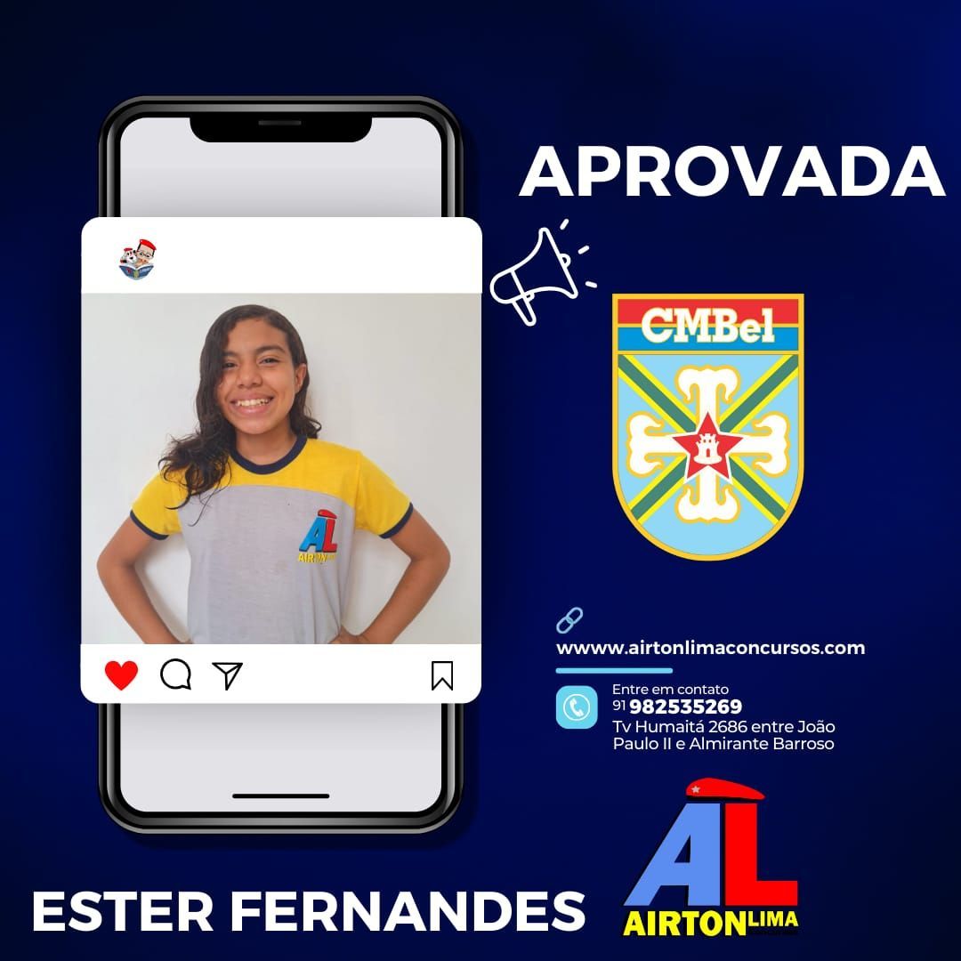 Ester Fernandes approved! Photo on phone, CMBel logo, and Airton Lima website/contact info.