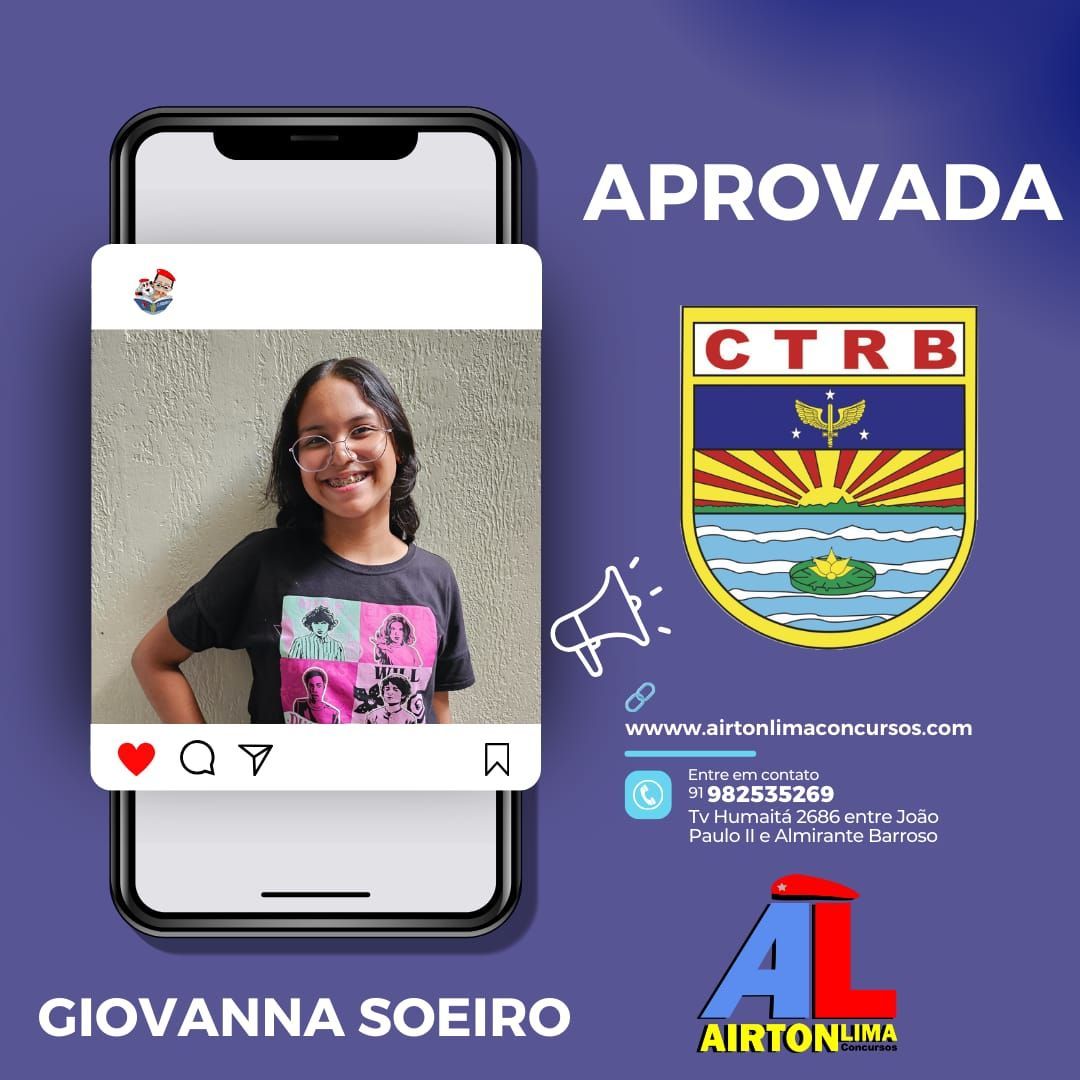 Giovanna Soeiro aprovada. Mulher de óculos e camisa, logotipo da CTRB e texto 