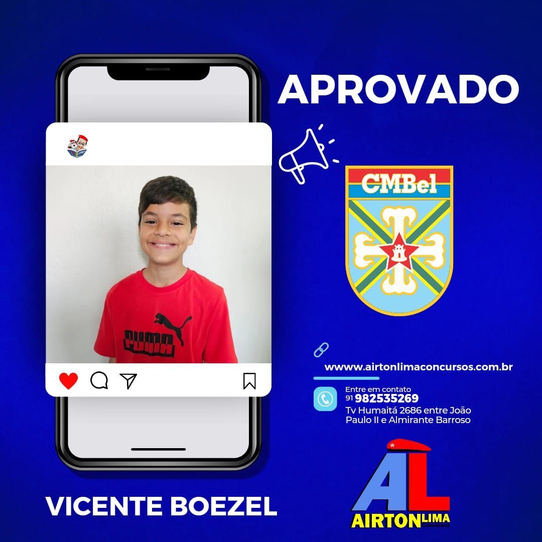 Menino sorri ao telefone, aprovado para CMBel, fundo azul.