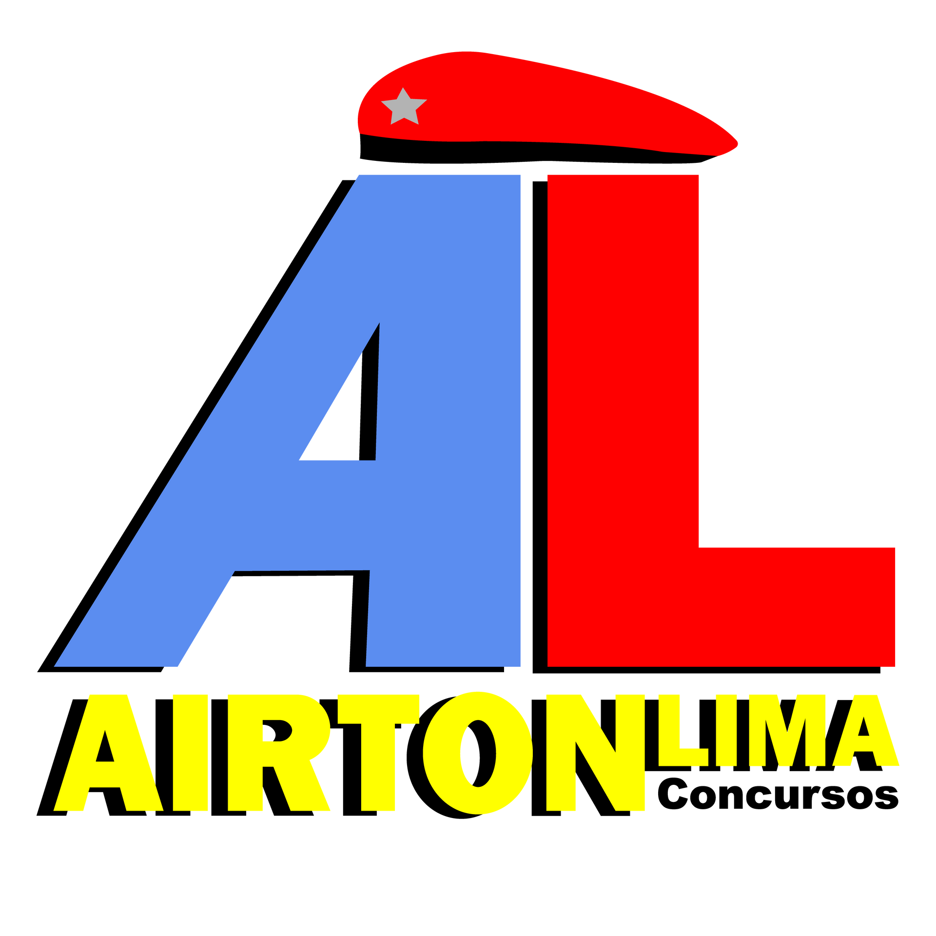 A blue red and yellow logo for airton lima concursos