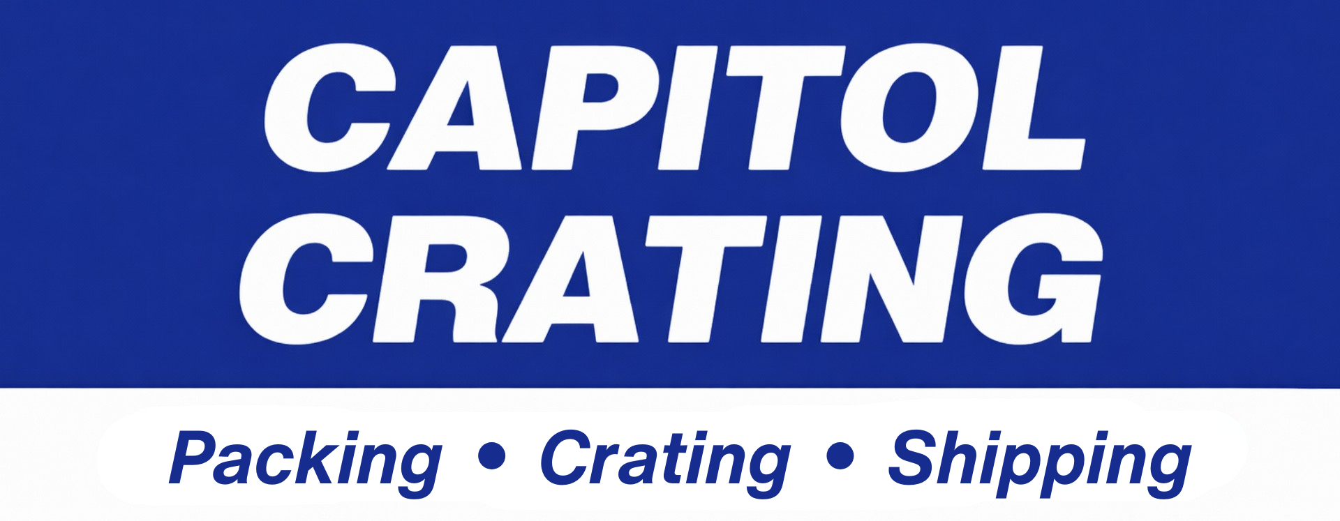 Logo of Capitol Crating: blue background, white text.  