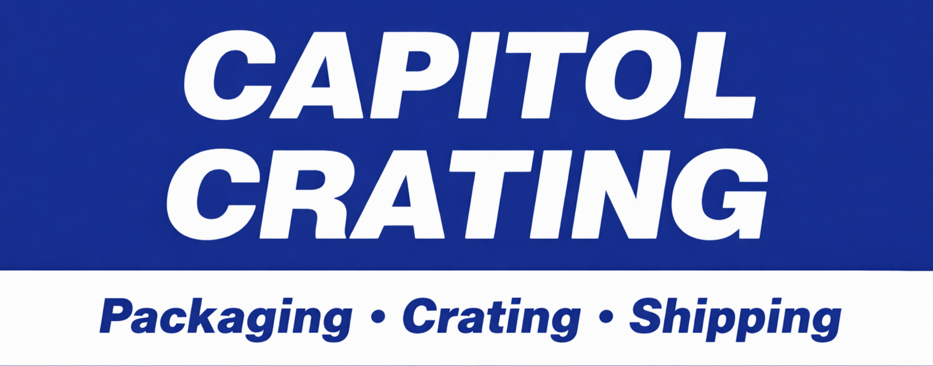 Logo of Capitol Crating: blue background, white text.  