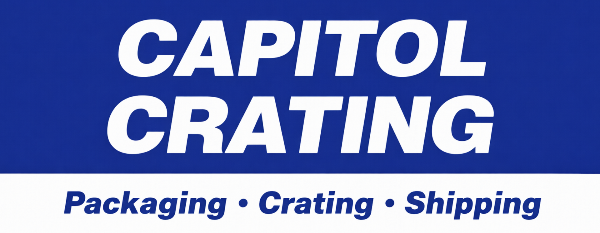 Capitol Crating logo: white text on a blue banner. Below, text reads 