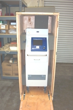 Medical device inside a wooden crate, ready for shipping.