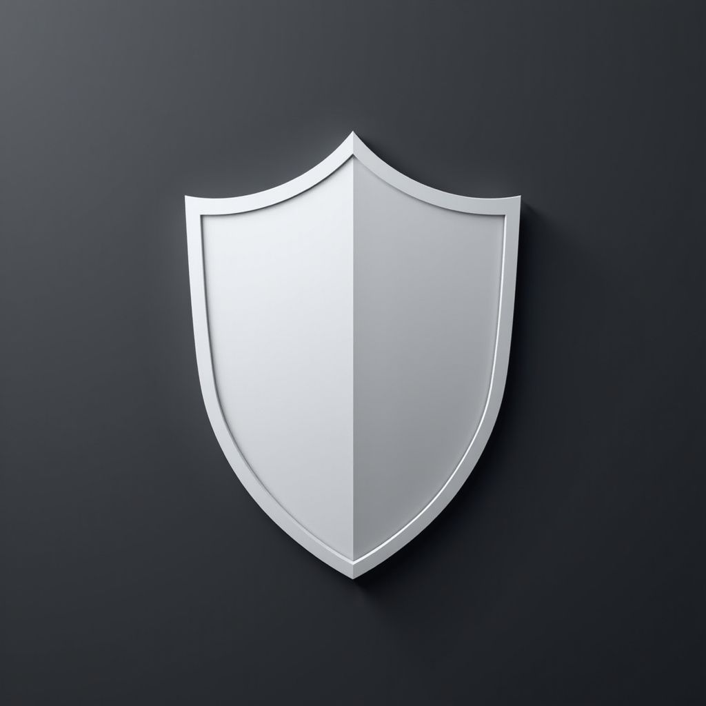Silver shield against a dark background, evoking protection and security.