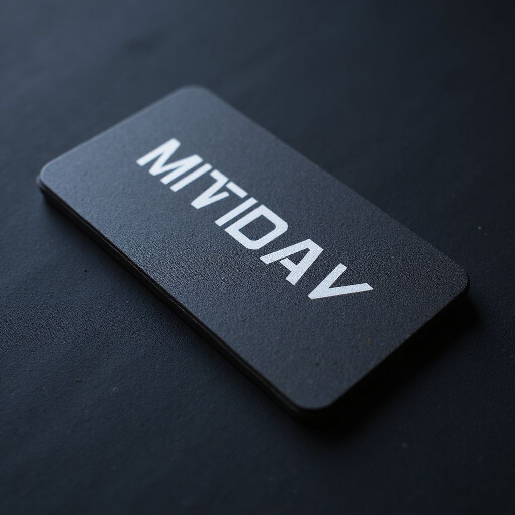 Black rectangular card with white 