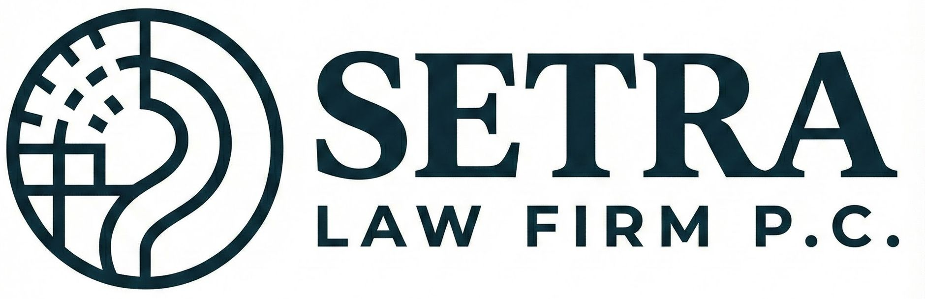 Logo for SETRA LAW FIRM P.C. featuring a circular emblem and text in dark teal.