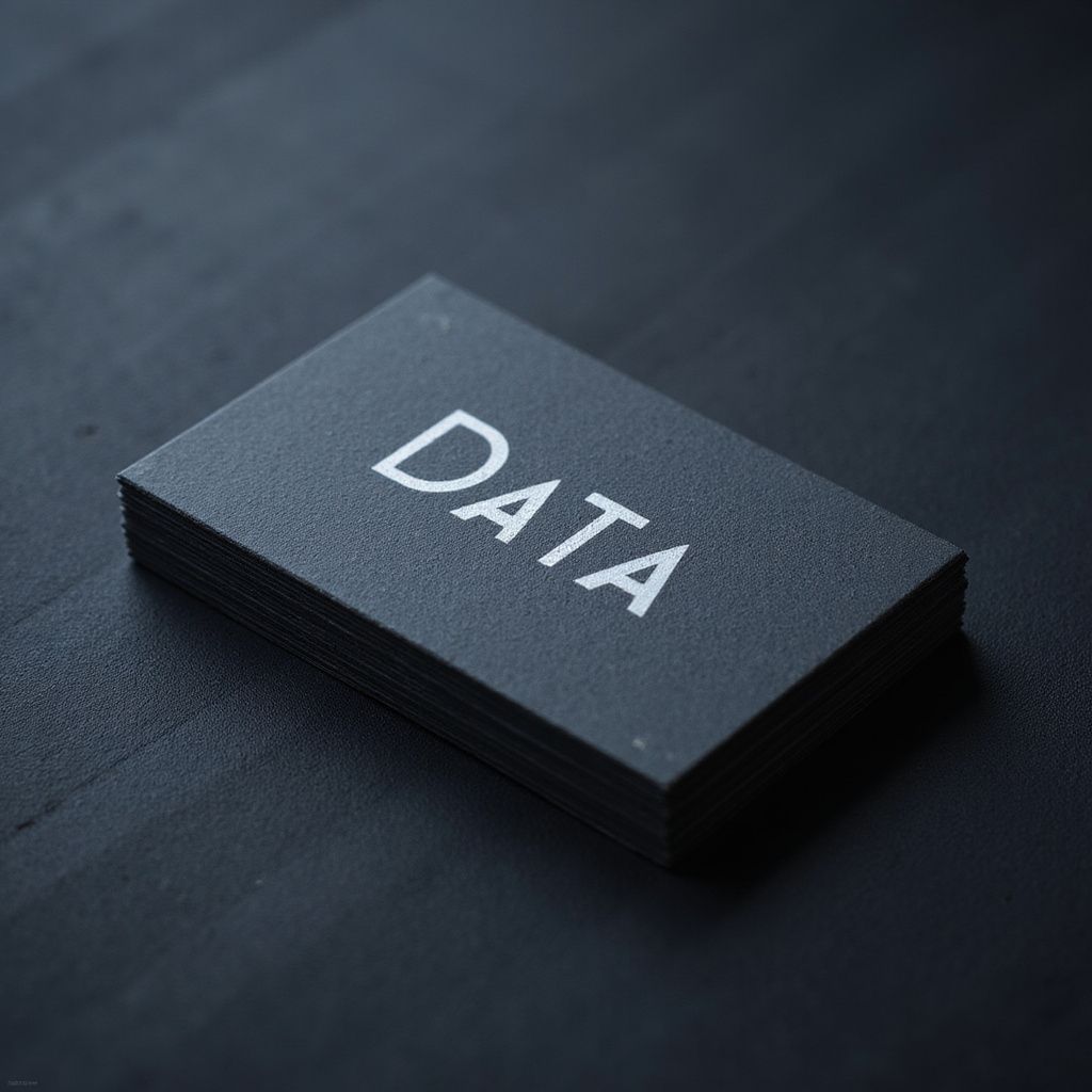 Black stack of business cards with the word 