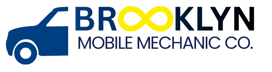 Logo for Brooklyn Mobile Mechanic Co. featuring a blue vehicle, text "BROOKLYN" with yellow infinity symbol and "MOBILE MECHANIC CO."