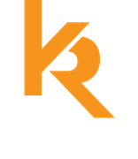 An orange graphic logo featuring a stylized letter "K" merged with an "R" against a white background.
