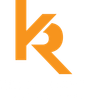 An orange graphic logo featuring a stylized letter "K" merged with an "R" against a white background.