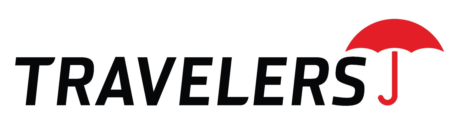 Travelers j logo with a red umbrella in the middle