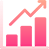 A pink graph with an arrow pointing up.