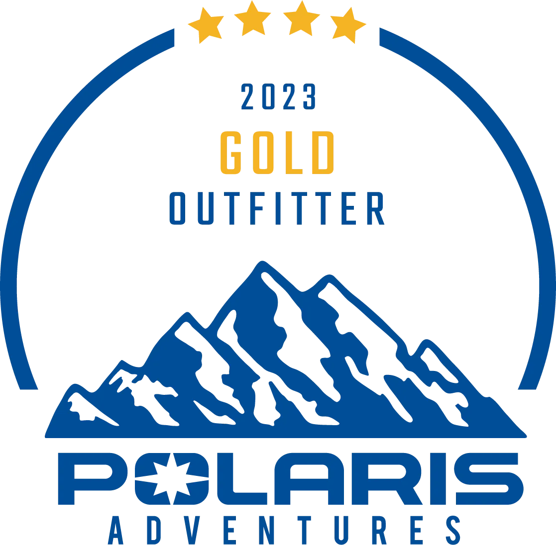 A logo for polaris adventures with a mountain in the center