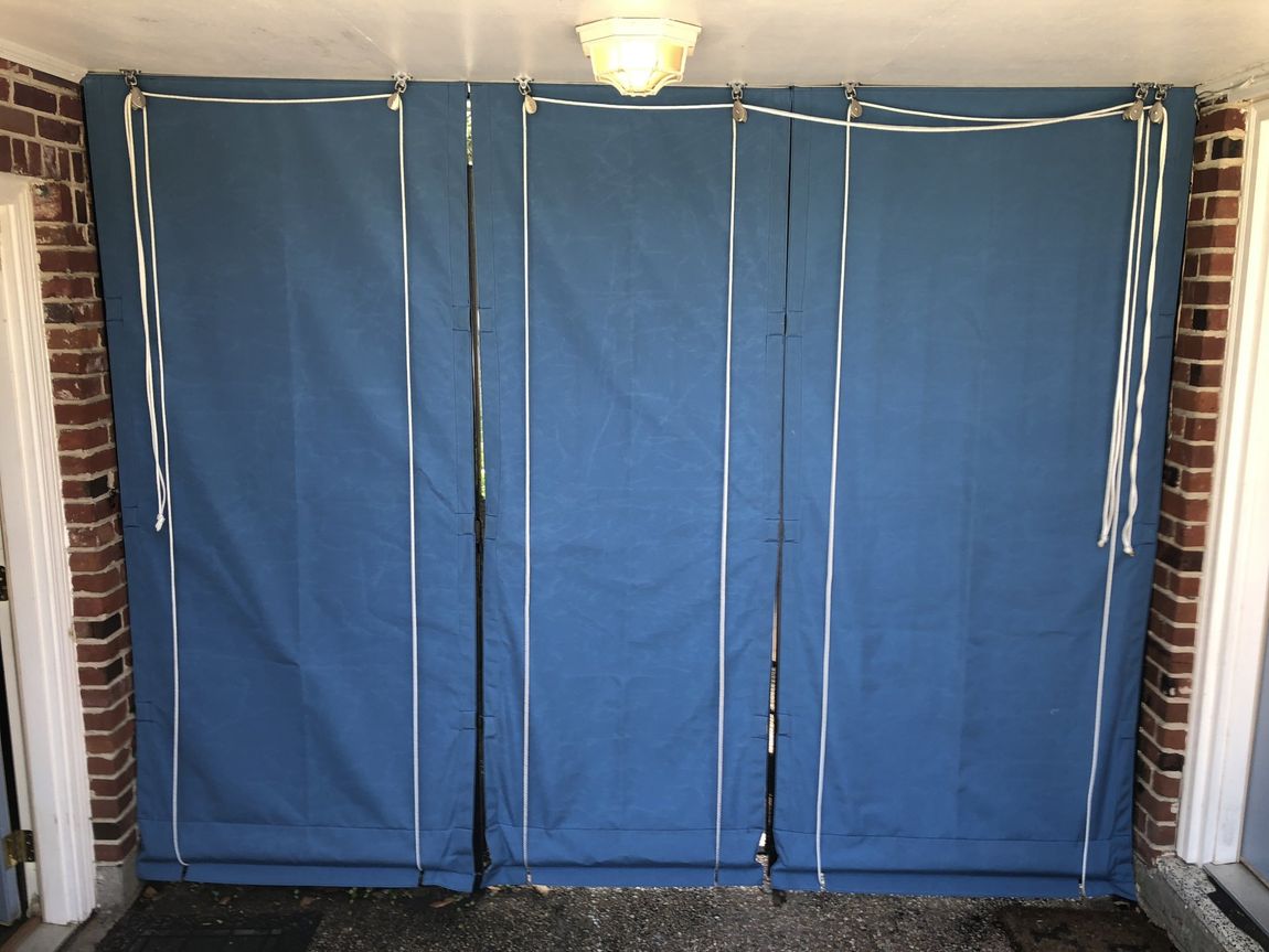 Custom Curtains — Blue Curtain With White Stripe in Chalmette, LA