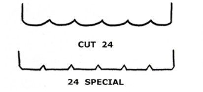 Two black line pattern shapes labeled “CUT 24” and “24 SPECIAL” on a white background