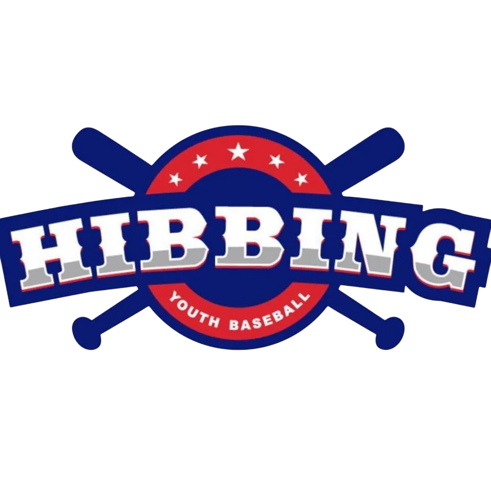 Hibbing Youth Baseball logo: blue, white, and red design with crossed bats and text "HIBBING YOUTH BASEBALL".