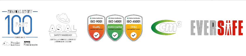A red green and yellow iso logo with arrows pointing up