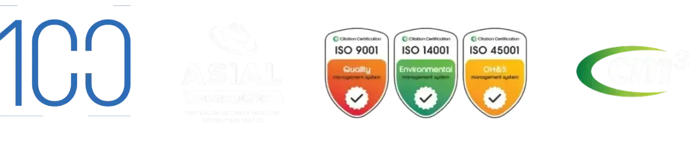 A red green and yellow iso logo with arrows pointing up