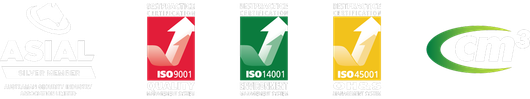 A red green and yellow iso logo with arrows pointing up