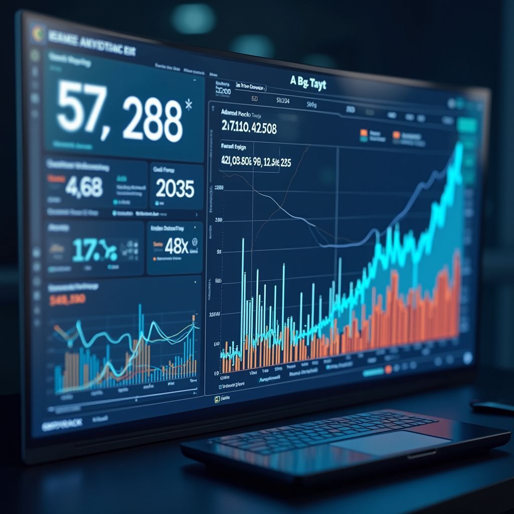 Person using laptop displaying financial graphs and charts.