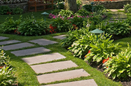 lawn with garden furniture