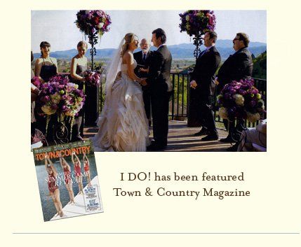 A picture of a bride and groom on a balcony next to a town & country magazine