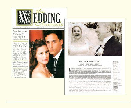 The wedding chronicle magazine has a picture of a bride and groom on the cover