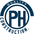 Dark blue logo: "PH" inside a circle with a ruler, "QUALITY" above, "CONSTRUCTION." below.