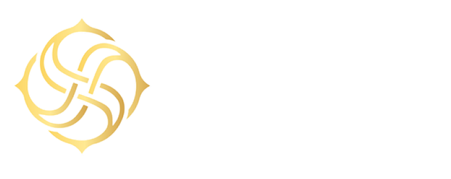 A stylized gold emblem featuring four interlocking, curved lines forming a square-like shape on a white background.