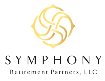 Logo for Symphony Retirement Partners, LLC featuring a gold abstract geometric icon above black text.