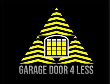 A yellow and black logo for a garage door company.