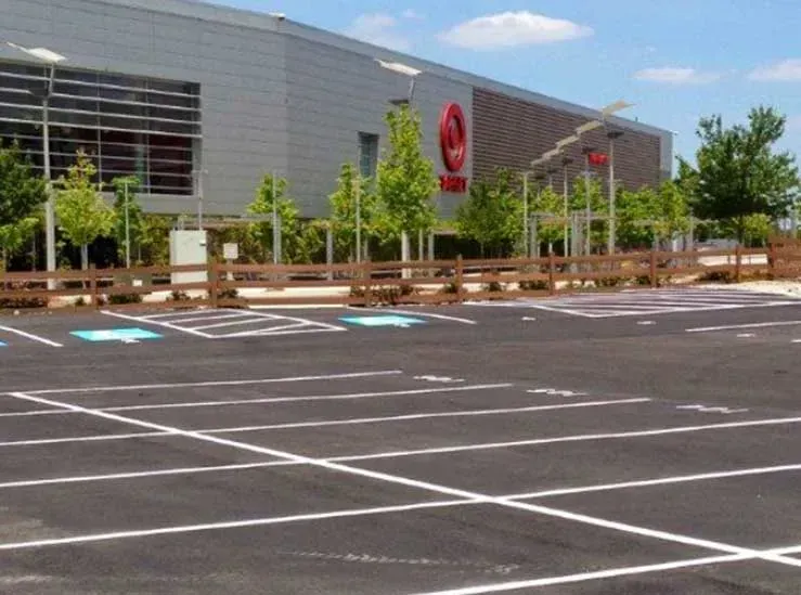 An empty parking lot in front of a target store